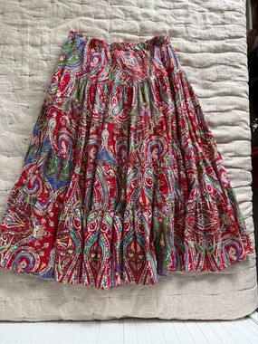 VintageLauren Ralph Lauren Red Paisley Tiered Peasant Maxi Skirt Large Petite